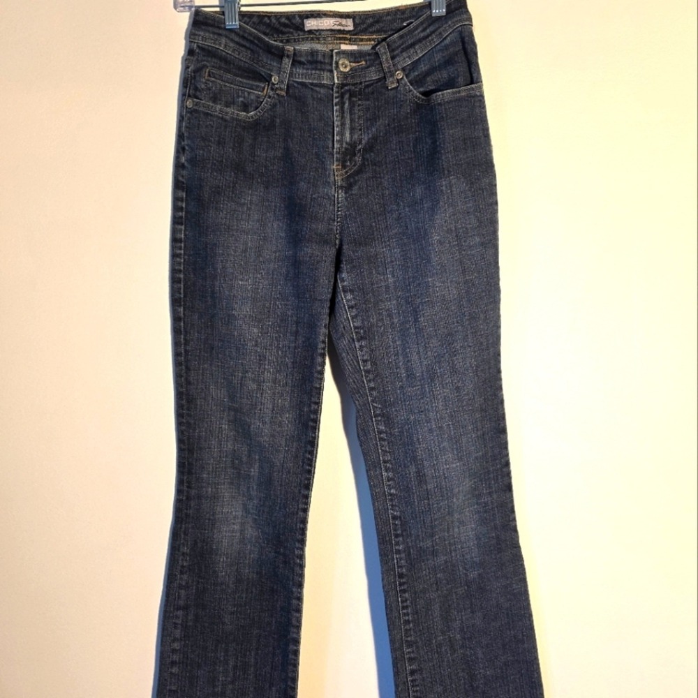 Chico's Platinum‎ Jeans Women 0.5 Blue Dark Wash Bootcut Stretch Denim Casual